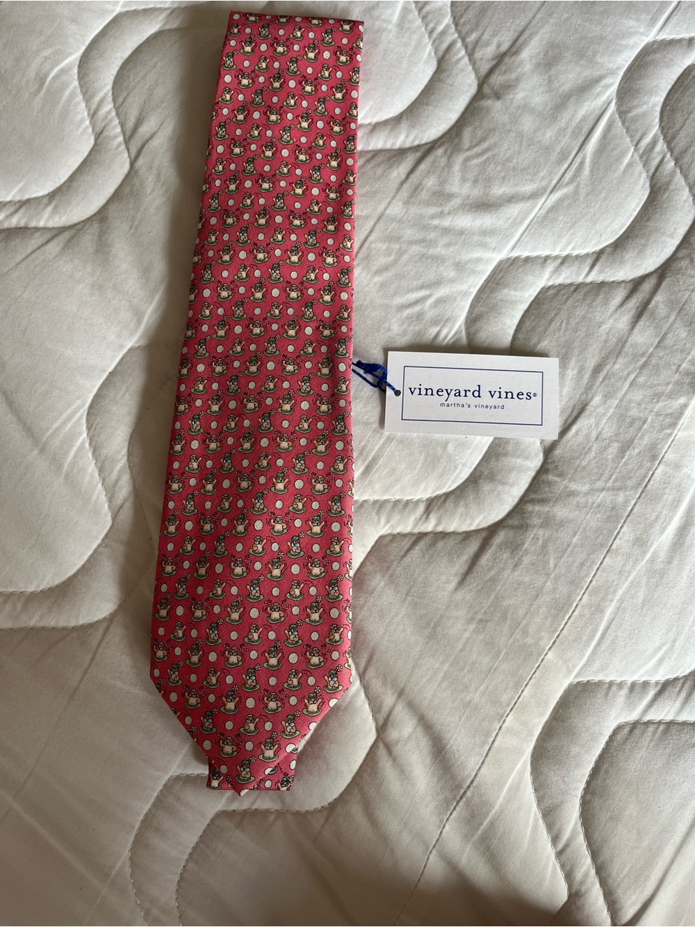 Vineyard Vines “Caddyshack” Pink Silk Tie with Repeating Gopher Pattern